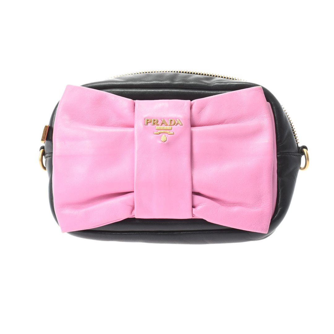 プラダ PRADA BP0166 レディース ショルダーバッグ ブラック/ピンク /ゴールド金具 レザー 1