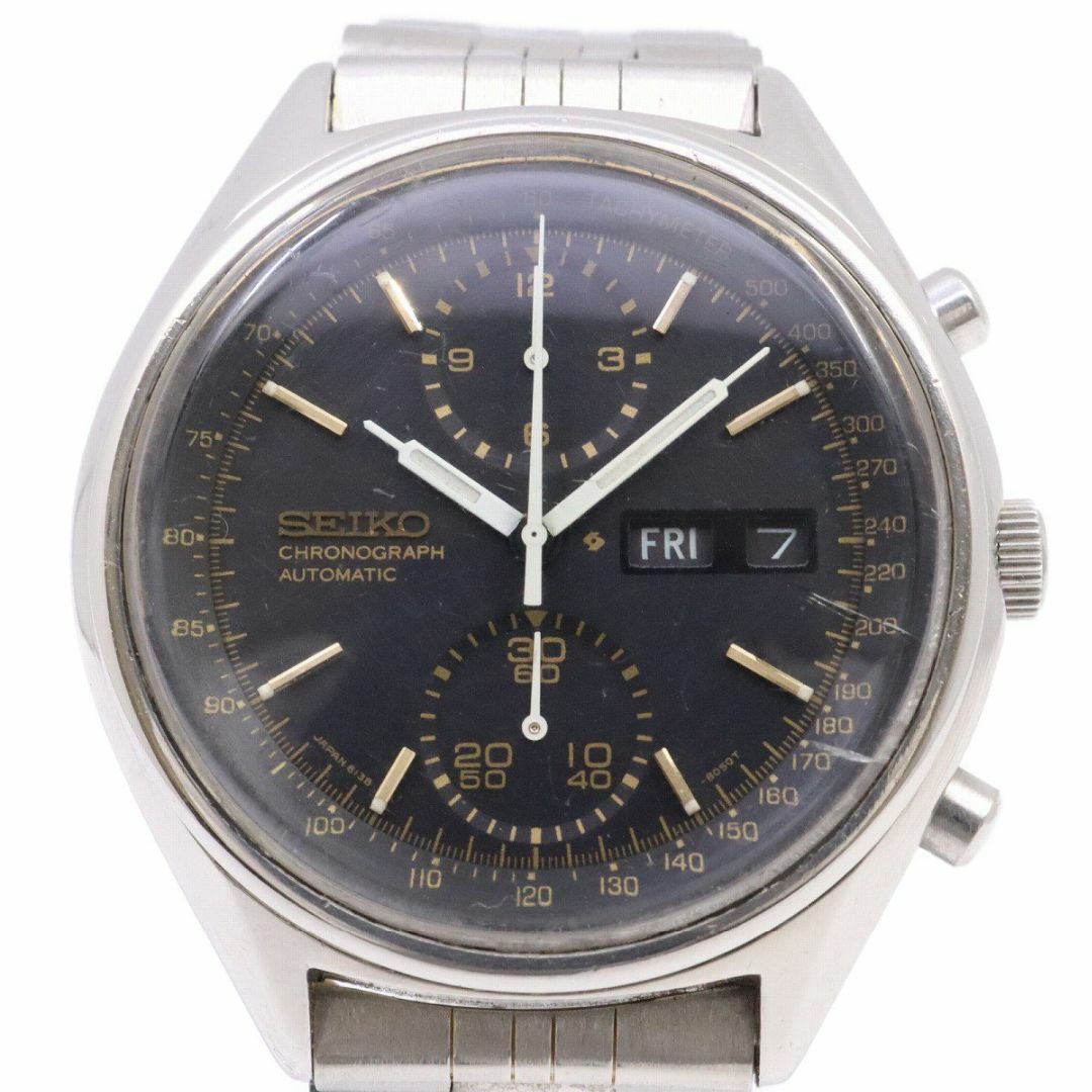 SEIKO セイコー クロノグラフ 1973年製 デイデイト 自動巻き メンズ 腕時計 黒文字盤 6138-8020ステンレスベルト