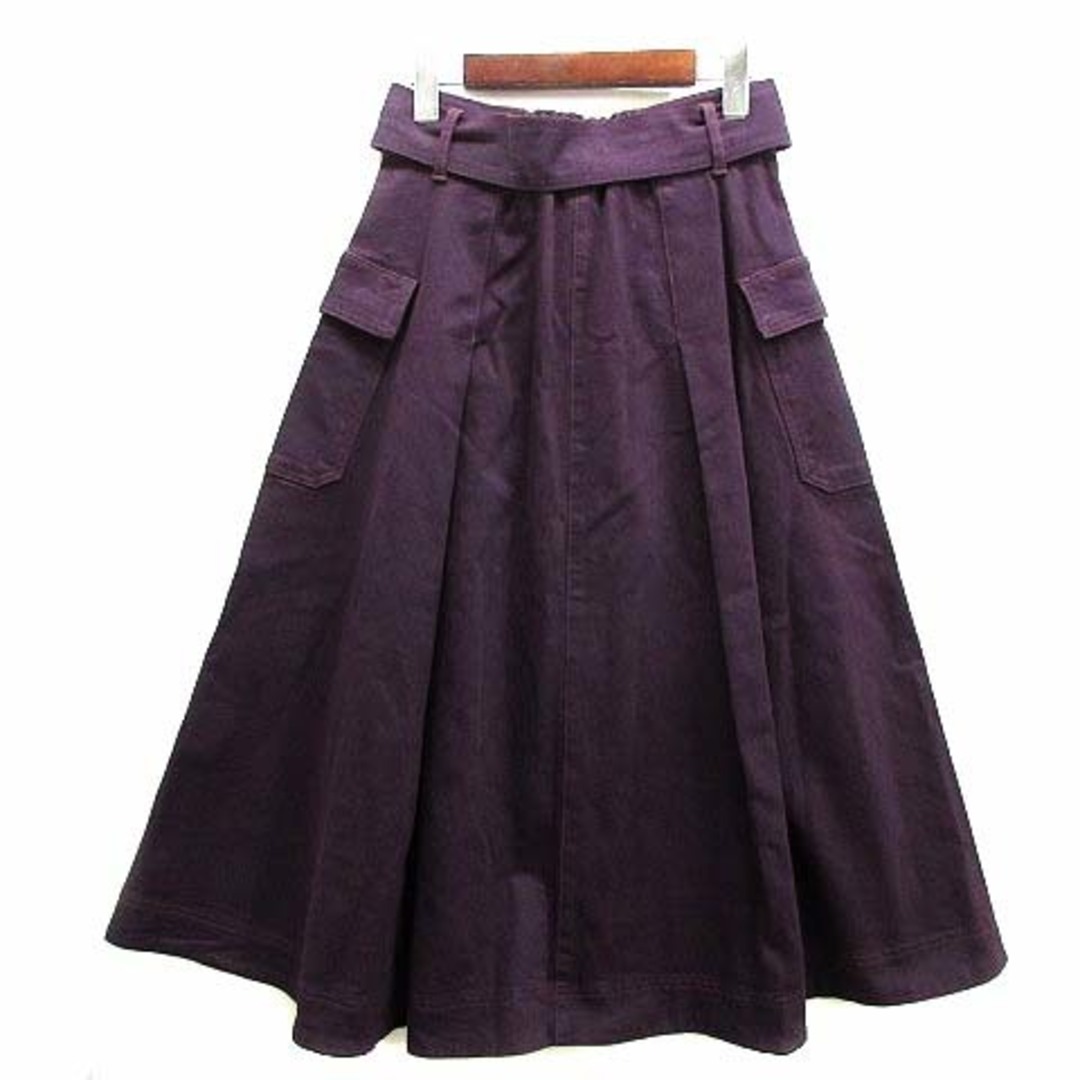 STRAWBERRY-FIELDS(ストロベリーフィールズ)のストロベリーフィールズ デニム スカート フレア フラップポケット パープル 紫 レディースのスカート(ロングスカート)の商品写真