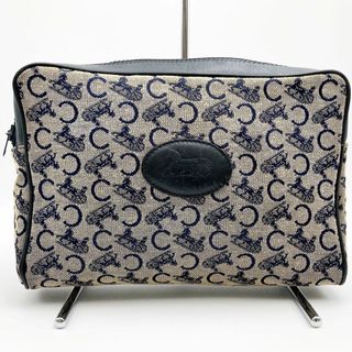 セリーヌ(celine)のCELINE セリーヌ クラッチバッグ ポーチ セカンドバッグ バッグ Cマカダム 馬車 ベージュ ネイビー キャンバス レディース USED 【中古】(クラッチバッグ)