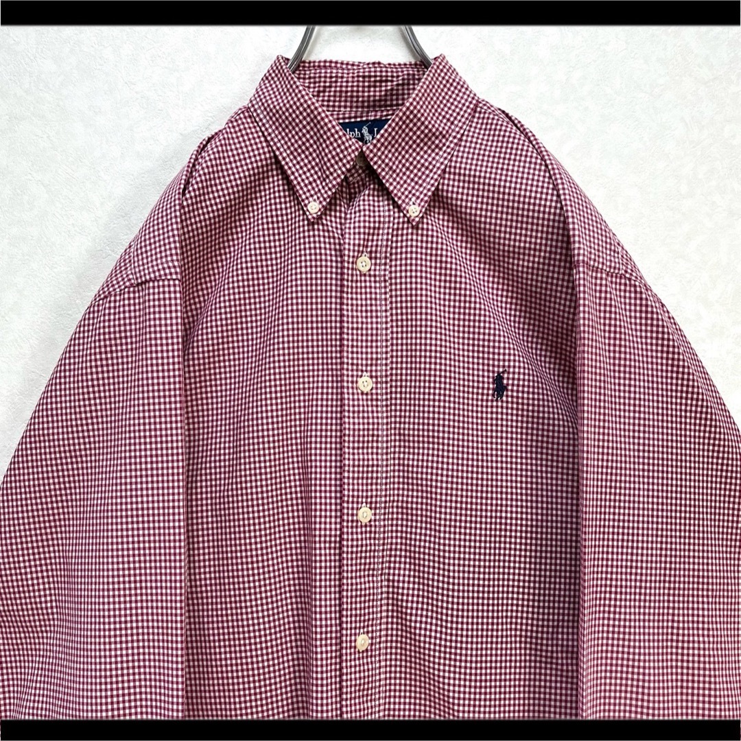 ラルフローレン BDシャツ 長袖 赤ギンガムチェック 紺ポニー刺繍 90s