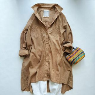 BEARDSLEY / ビアズリー 　オーバーサイズ　コットンロングシャツ　茶