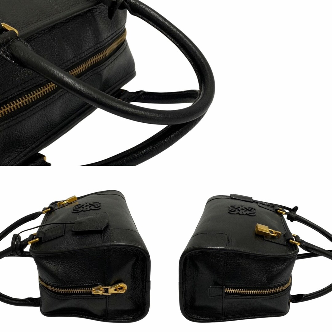 極 美品 鍵付き LOEWE ロエベ アマソナ 28 アナグラム ロゴ レザー 本革 ハンドバッグ ミニ ボストンバッグ ブラック 黒 5otb-2383