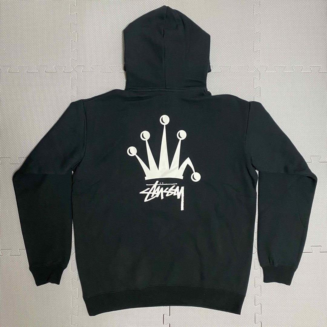 希少】stussy ステューシー☆レア刺繍ロゴ スウェットパーカー 黒 L