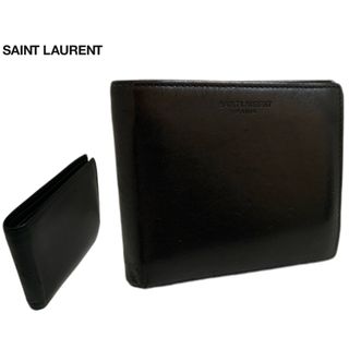 SAINT LAURENT◇2つ折り財布/レザー/BLK/無地/メンズ