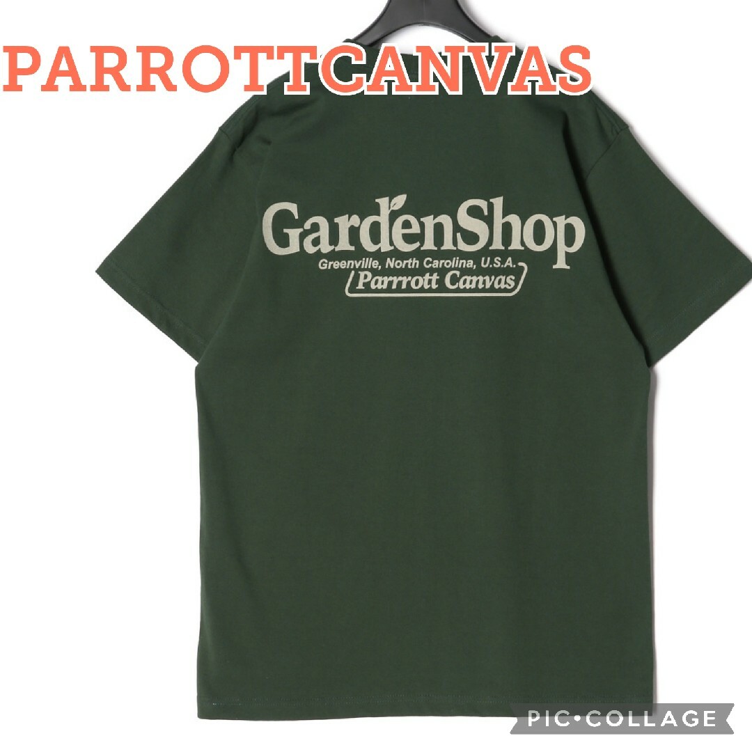 PARROTT CANVAS(パロットキャンバス)の新品【パロットキャンバス】ガーデンショッププリントTee、Mサイズ、グリーン、緑 レディースのトップス(Tシャツ(半袖/袖なし))の商品写真