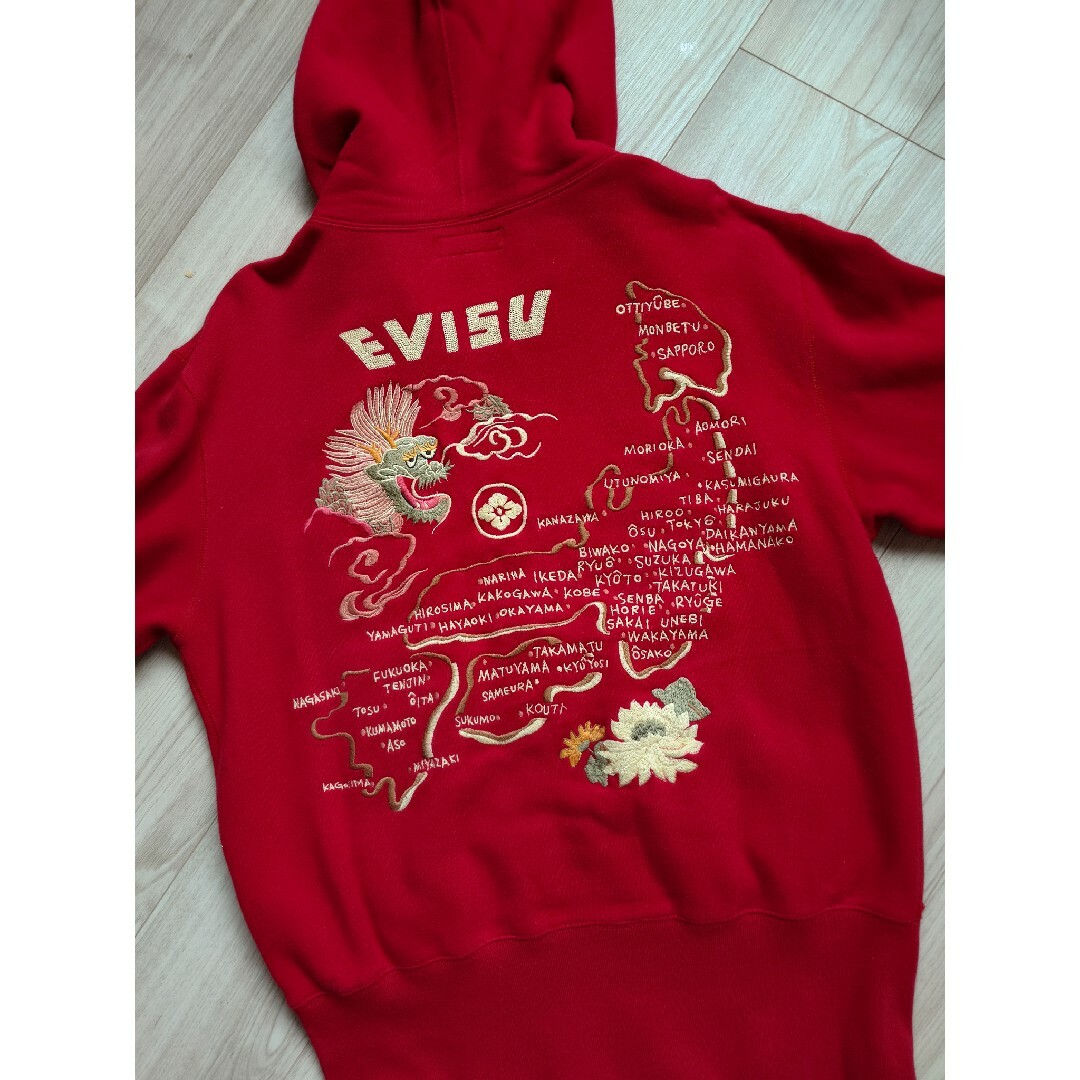 EVISU ジップアップパーカー　裏起毛　地図