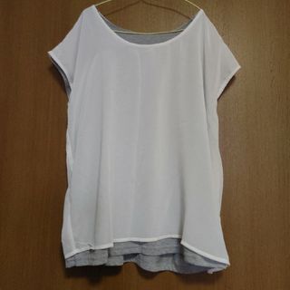 シフォン 半袖カットソー Tシャツ 重ね着 M(カットソー(半袖/袖なし))