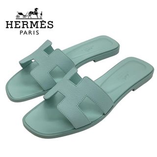 エルメス(Hermes)のエルメス HERMES オラン サンダル レザー グリーン 未使用 フラットサンダル ミュール 靴 シューズ(サンダル)