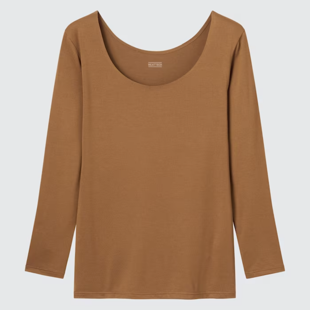 UNIQLO(ユニクロ)のヒートテック UネックT 8分袖　茶色 ブラウン S ２枚　ユニクロ レディースのトップス(Tシャツ(長袖/七分))の商品写真