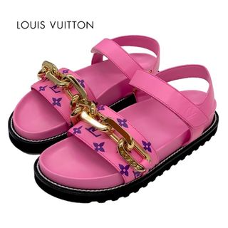 ルイヴィトン(LOUIS VUITTON)のルイヴィトン LOUIS VUITTON パセオライン モノグラム サンダル レザー ピンク ゴールド フラットサンダル スポーツサンダル チェーン 靴 シューズ(サンダル)