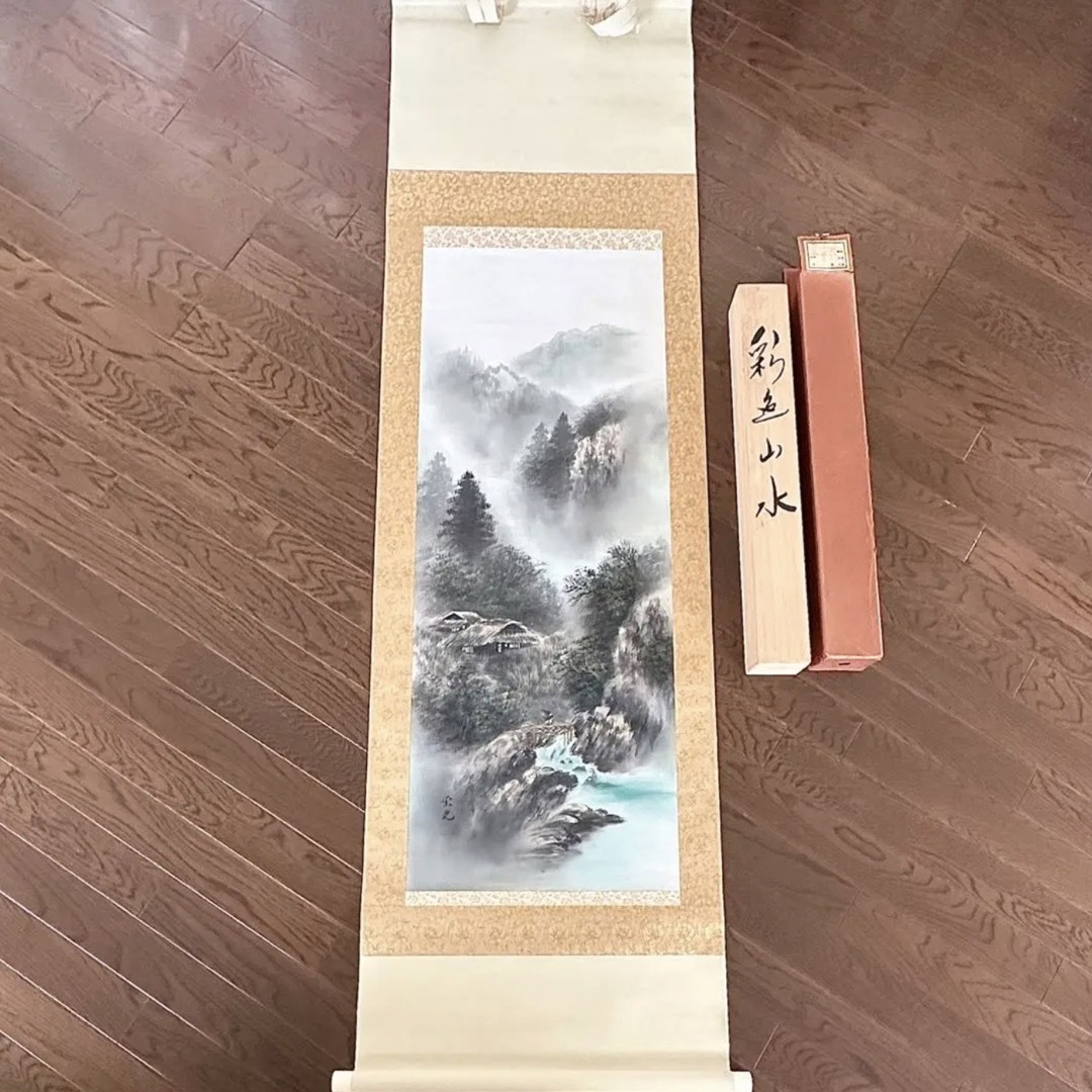 ★2148 福田栄光 栄光 先生作 『彩色山水』  掛軸 182×52.5cm 1