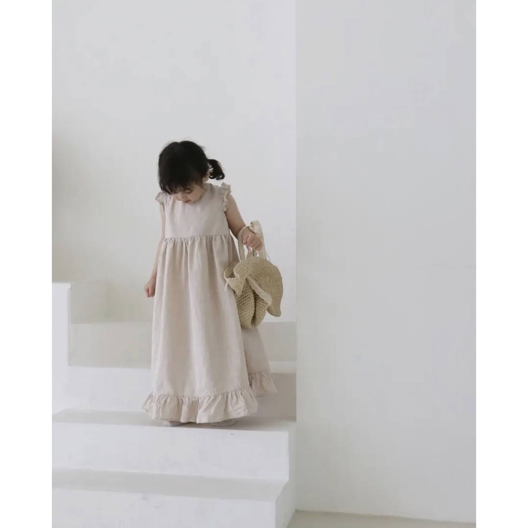 【新品未使用】cotton house リネンロングワンピース　韓国子供服 キッズ/ベビー/マタニティのキッズ服女の子用(90cm~)(ワンピース)の商品写真