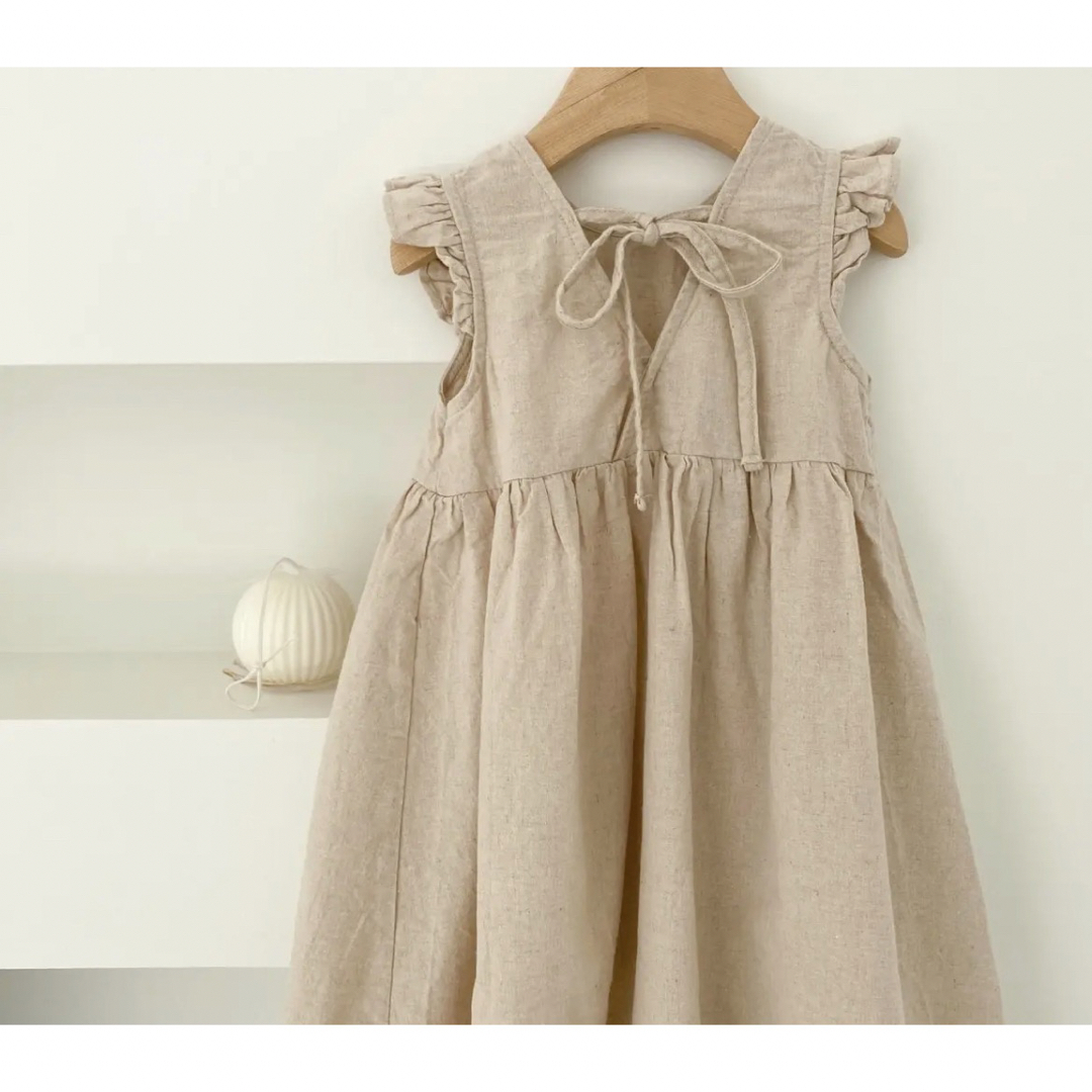 【新品未使用】cotton house リネンロングワンピース　韓国子供服 キッズ/ベビー/マタニティのキッズ服女の子用(90cm~)(ワンピース)の商品写真