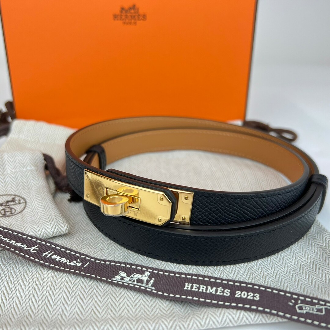 Hermes - 新品未使用 HERMES ケリーベルト ブラック ゴールド金具 B刻