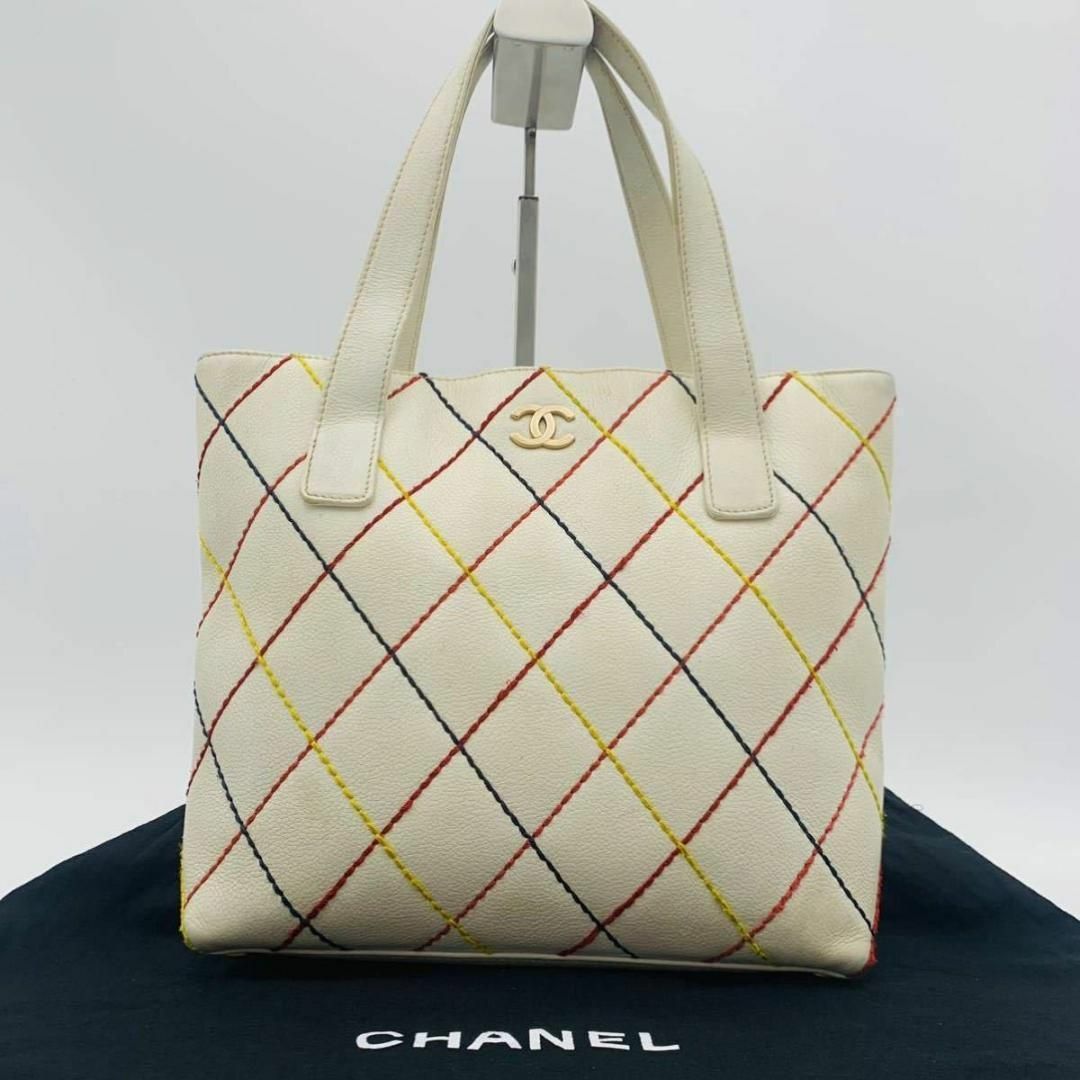 希少✨シャネル トートバッグ ワイルドステッチ ココマーク 白 マルチ