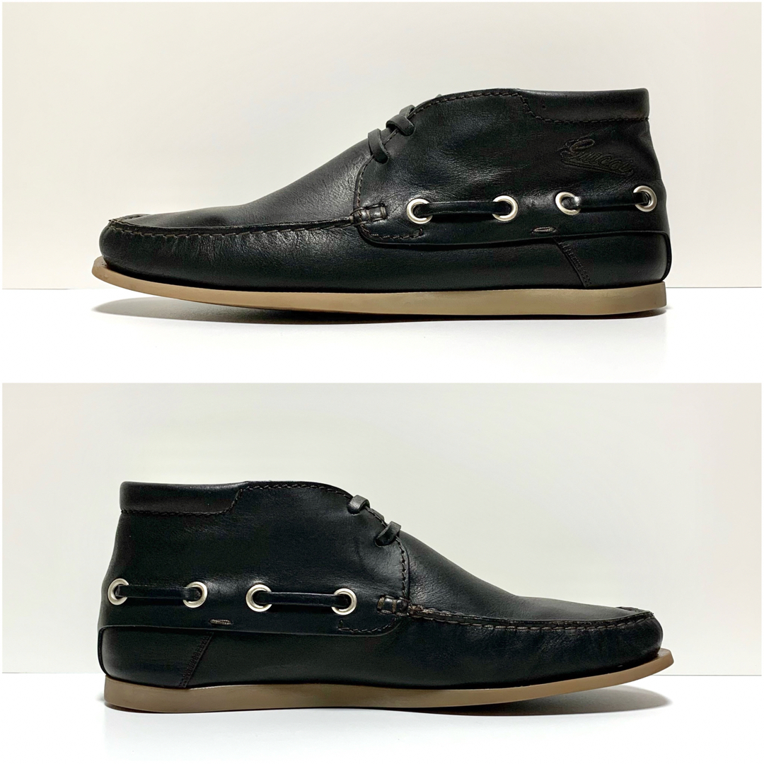 Gucci(グッチ)の☆良品 グッチ GUCCI デッキソール レザー チャッカブーツ 黒 イタリア製 メンズの靴/シューズ(ブーツ)の商品写真