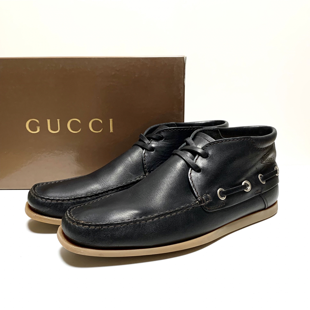 Gucci(グッチ)の☆良品 グッチ GUCCI デッキソール レザー チャッカブーツ 黒 イタリア製 メンズの靴/シューズ(ブーツ)の商品写真