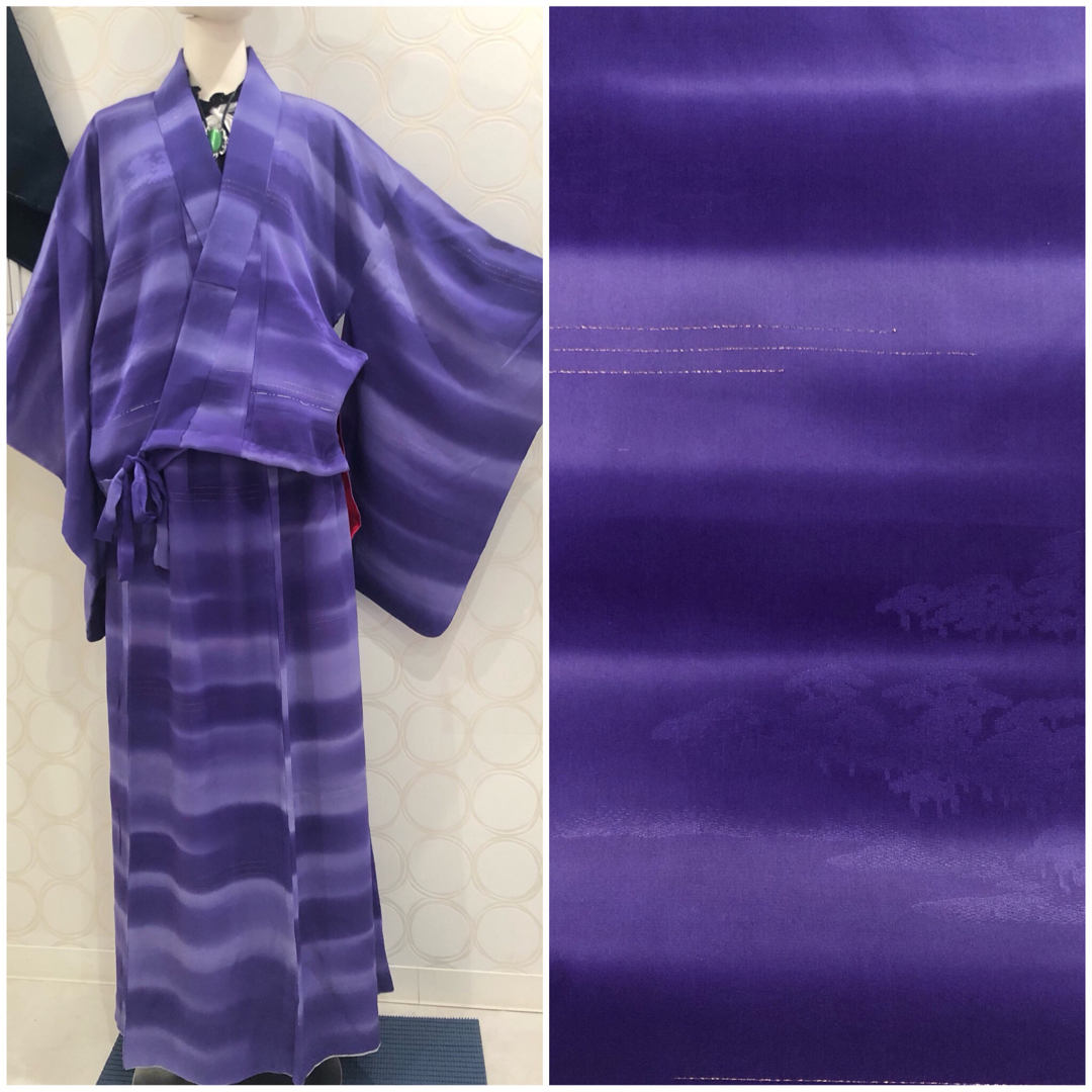 ちーぼーのリメイク正絹 着物リメイク 紫 グラデーション ショート丈羽織 ロングスカート