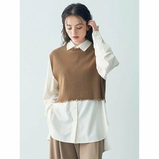 イェッカヴェッカ(YECCA VECCA)の【キャメル】【2点SET】クラッシュベストSETシャツ/23AW(シャツ/ブラウス(長袖/七分))