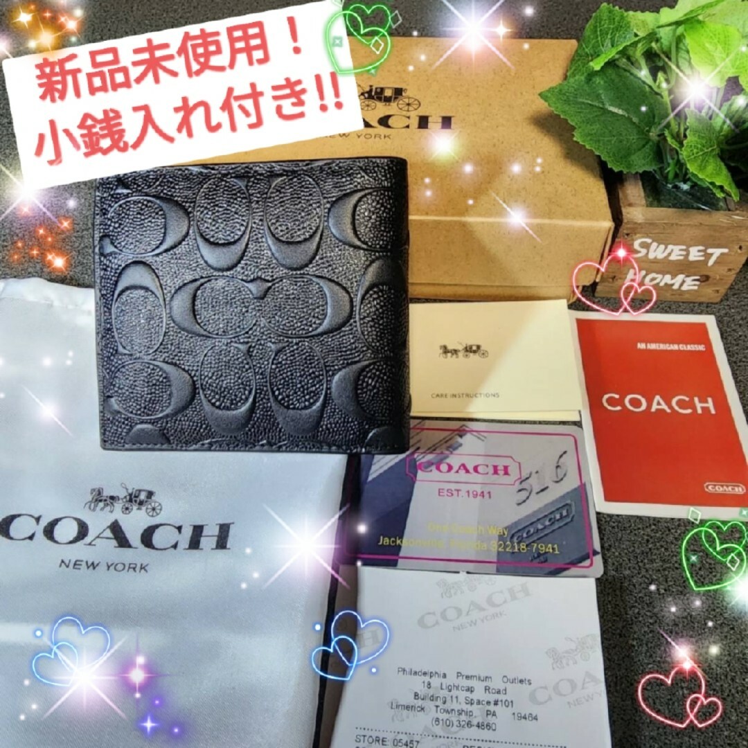 新作　新品　COACH　折り財布　メンズ　人気の小銭入れ付き