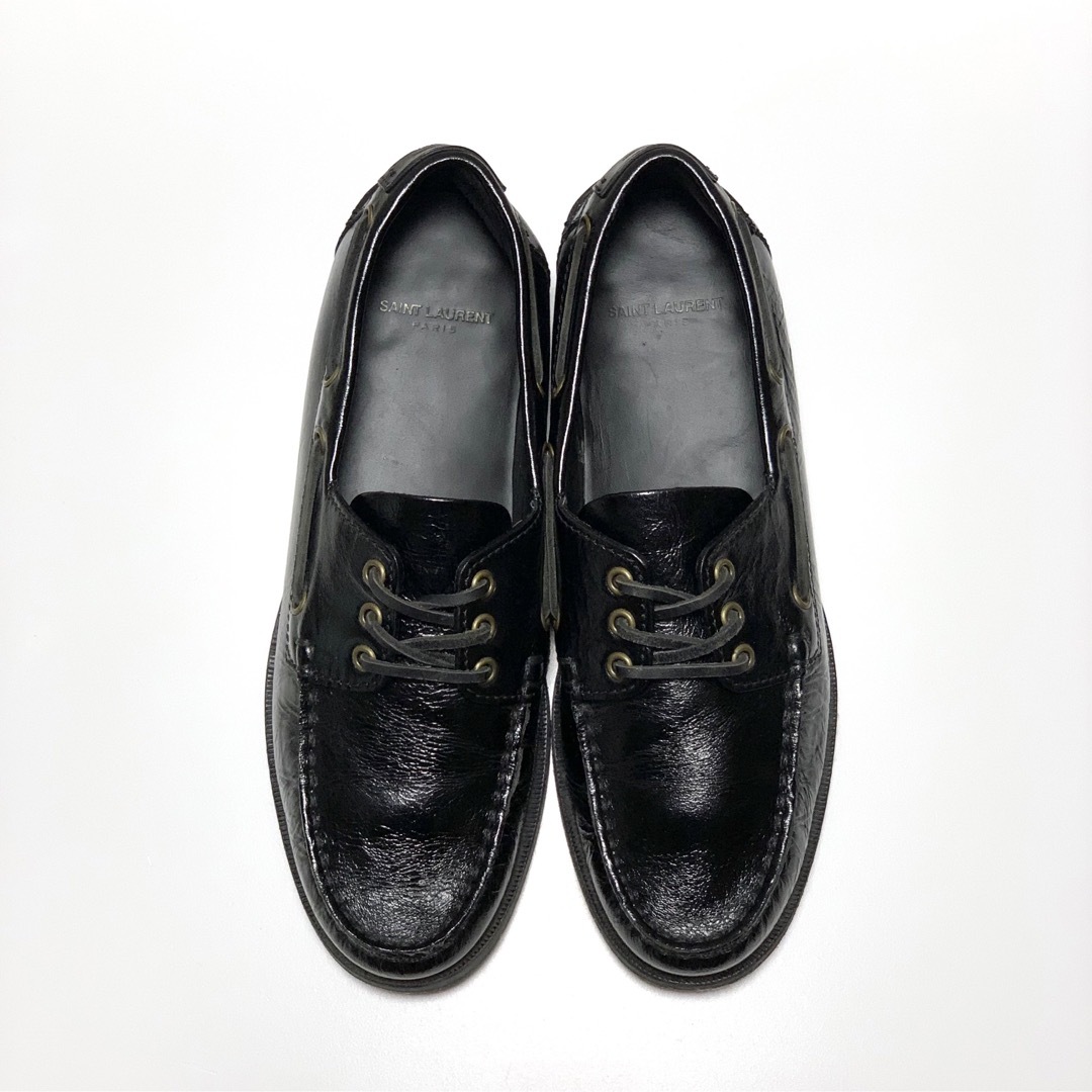 SAINT LAURENT - ☆良品 サンローラン レザー デッキシューズ 黒 SAINT LAURENT - ☆良品 サンローラン レザー デッキシューズ 黒