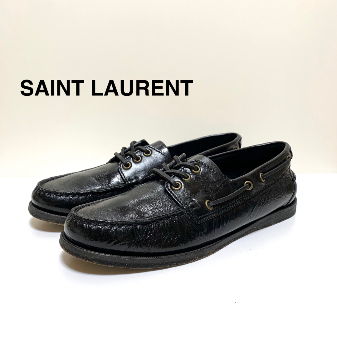 SAINT LAURENT - ☆良品 サンローラン レザー デッキシューズ 黒 SAINT LAURENT - ☆良品 サンローラン レザー デッキシューズ 黒