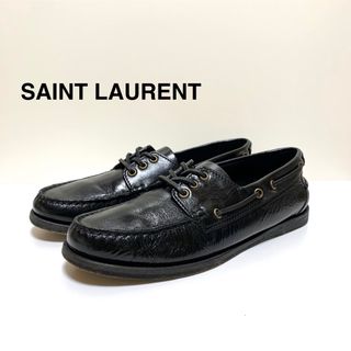 サンローラン(Saint Laurent)の☆良品 サンローラン レザー デッキシューズ 黒 イタリア製 ローファー 革靴(ドレス/ビジネス)