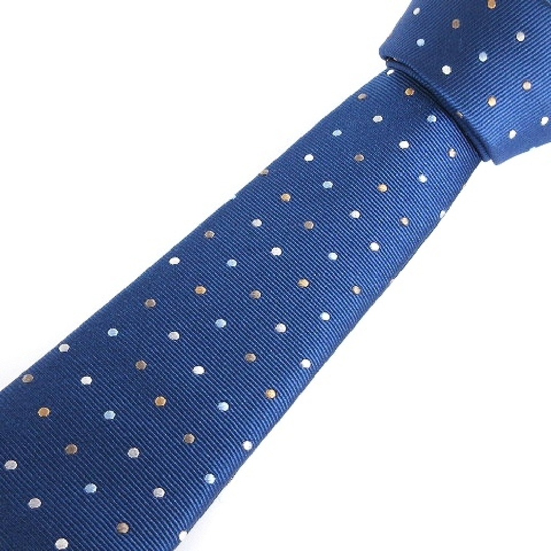 グッチ 美品 ネクタイ レギュラータイ シルク混 カラフルドット ロゴ 刺繍 紺