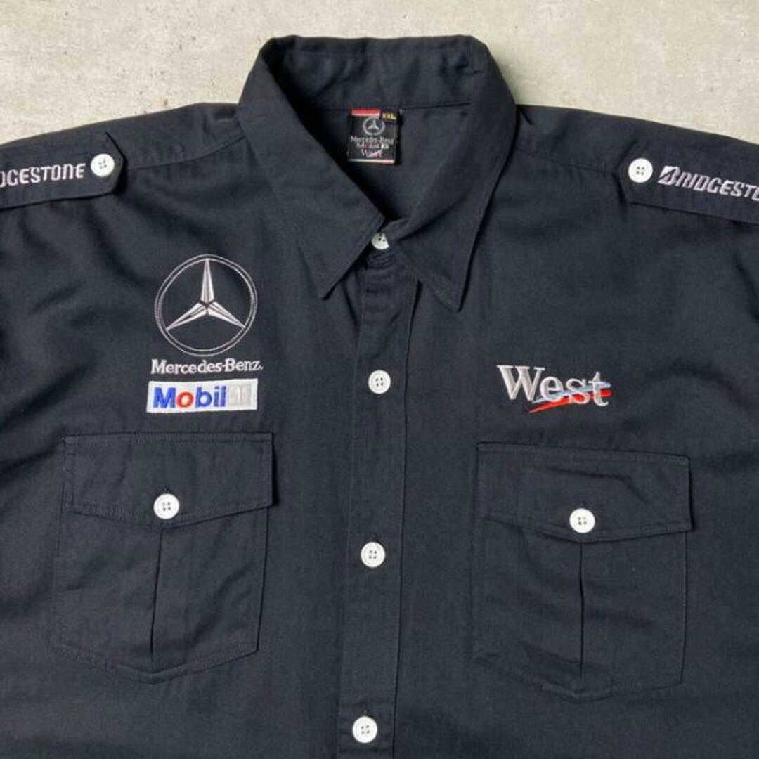 ビッグサイズ メルセデスベンツ Mercedes-Benz 企業ロゴ 刺繍 半袖 レーシングシャツ メンズ2XL 【激レア】メルセデスベンツ レーシングシャツ 企業ロゴ F1 刺繍 ヴィンテージ