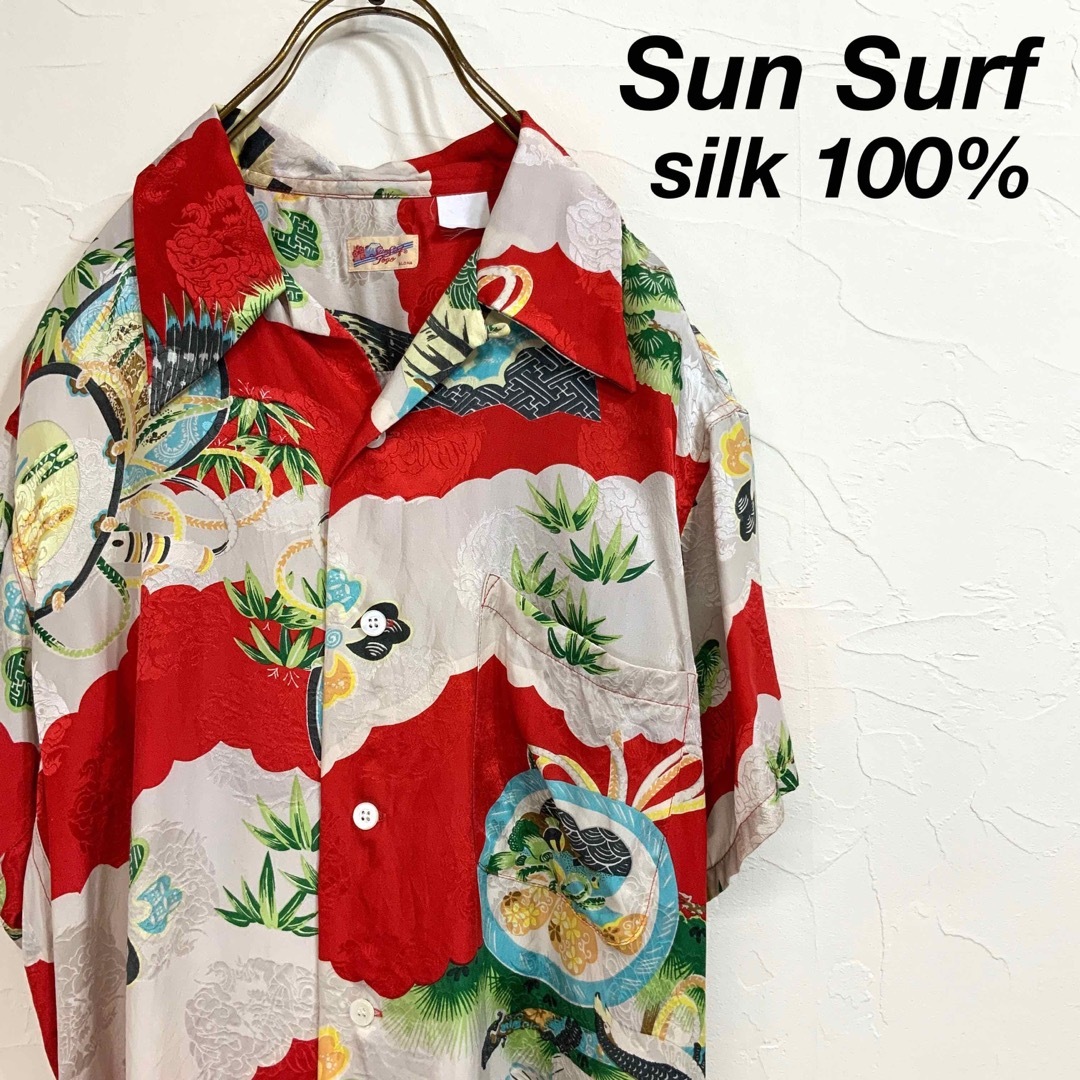 【高級シルク100％】美品 SUN SURF 和柄 鷹 総柄 アロハシャツ