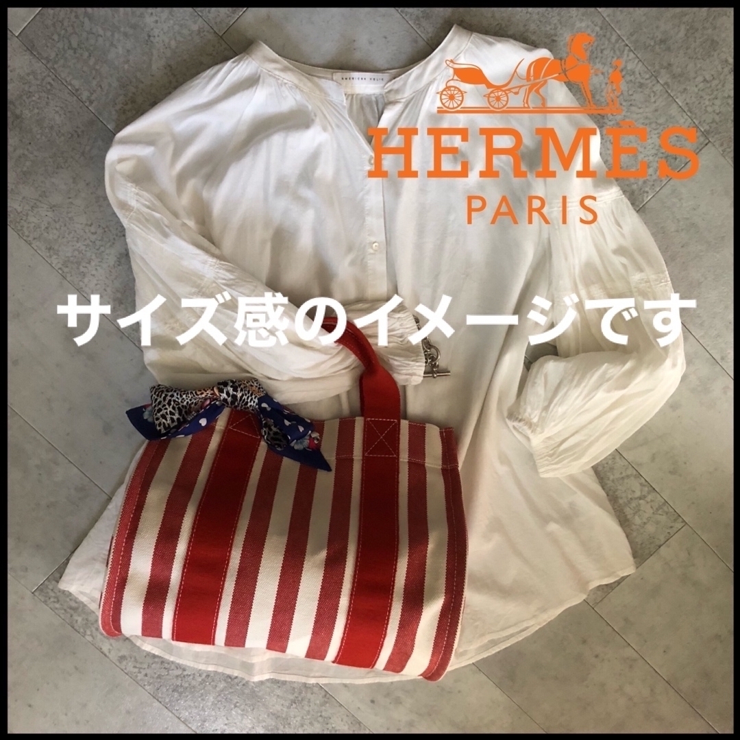 美品 エルメス カンヌPM トートバッグ オレンジ×オフホワイト ポーチ