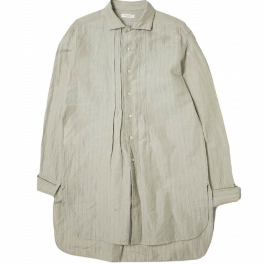 SUS-SOUS シュス 22SS 日本製 Shirt Dress - Dobby Stripe Washer コットンリネン ドビーストライプ ドレスシャツ 07-SS01802 7 Silver Gray 長袖 ピンタック トップス【新古品】【SUS-SOUS】約45cm身幅