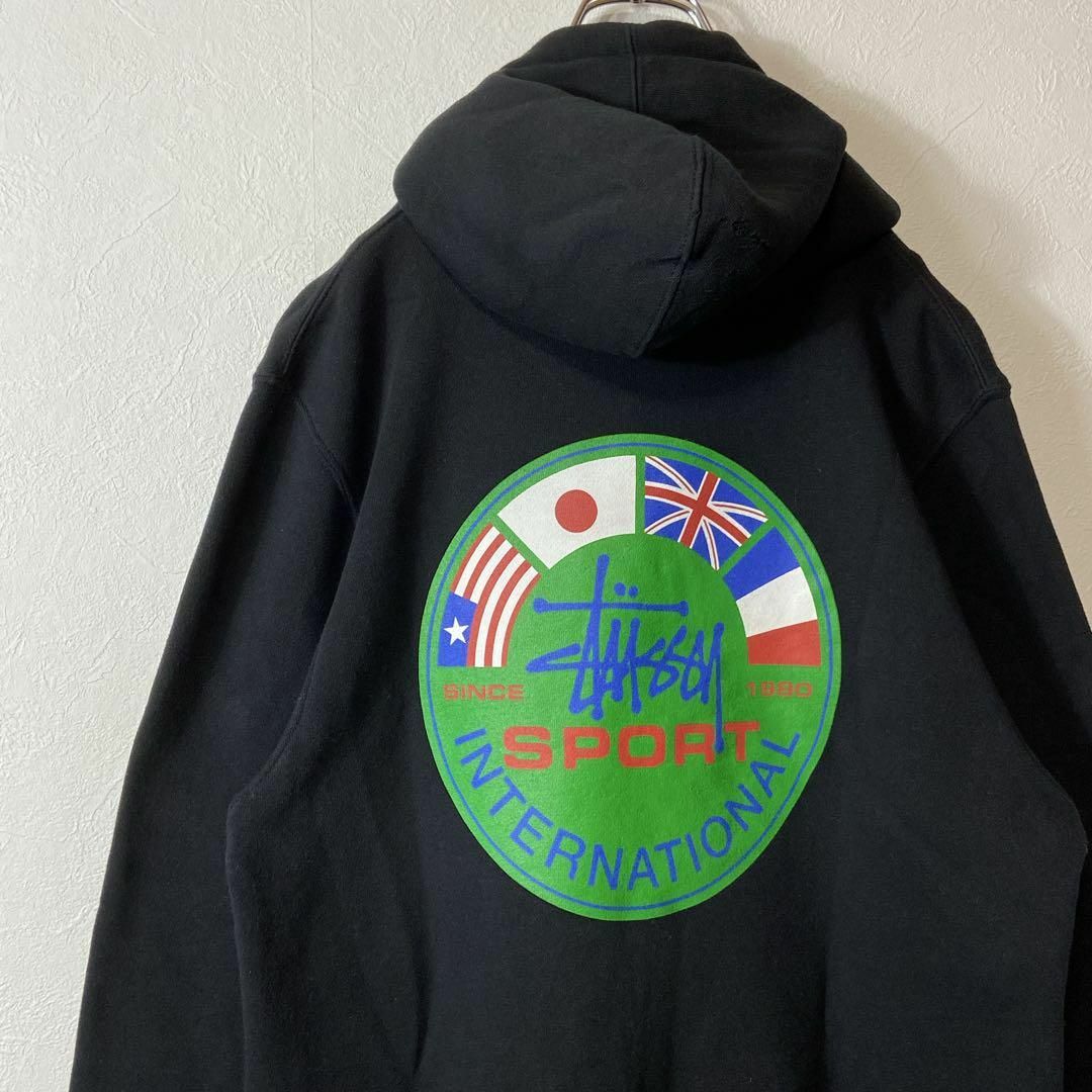 バックプリント、usa製、裏起毛◎】stussyパーカー古着ブラック黒M
