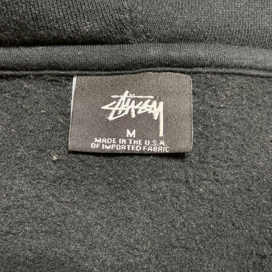 stussy バックプリント 裏起毛 パーカー ブラック メンズ 古着 M-