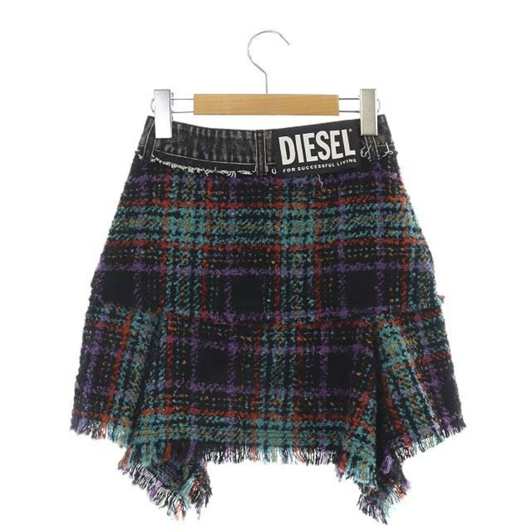 DIESEL - ディーゼル チェック柄ミニスカート ニット フレア デニム