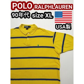ポロラルフローレン(POLO RALPH LAUREN)の90s アメリカ製 POLO ラルフローレン ボーダー ポロシャツ TシャツXL(ポロシャツ)