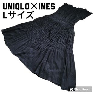 ユニクロ(UNIQLO)のUNIQLO×INESコラボ　Lサイズ   プリーツ　体型カバー(ロングワンピース/マキシワンピース)