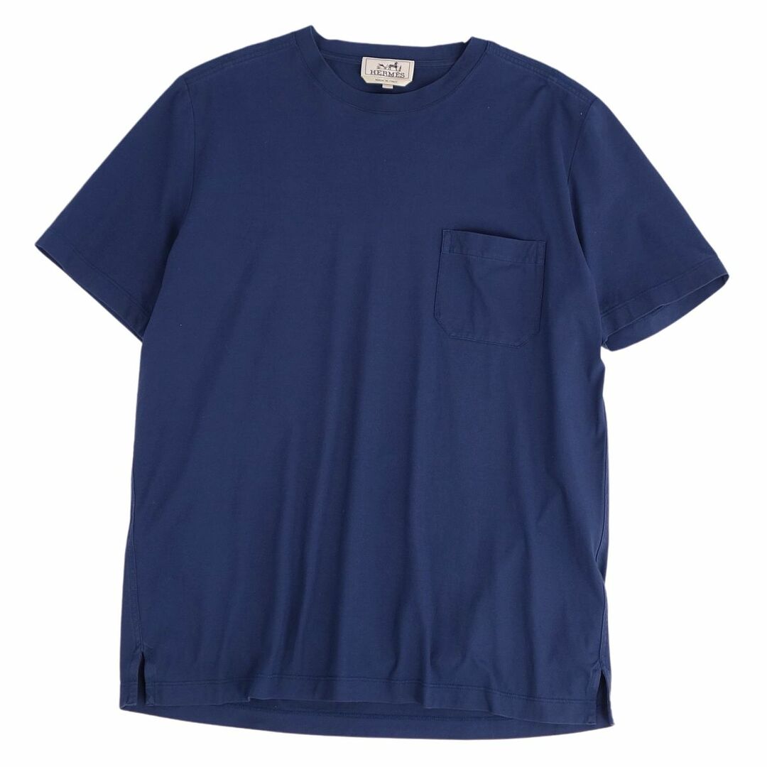 美品 エルメス HERMES Tシャツ カットソー 半袖 ショートスリーブ 無地 トップス メンズ L ブルー