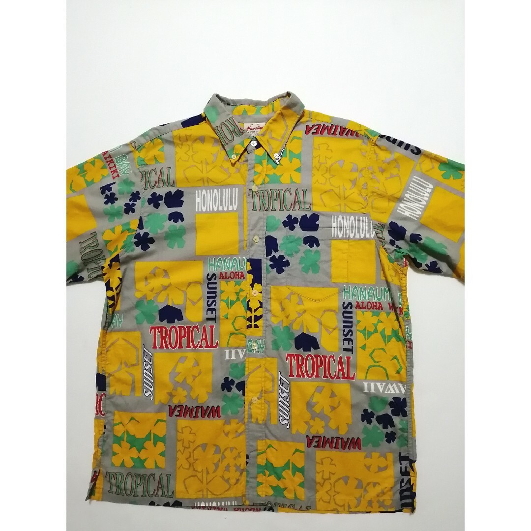 90s アロハシャツ ハワイ ヴィンテージ 総柄 半袖シャツ ボタンダウンシャツ メンズのトップス(シャツ)の商品写真