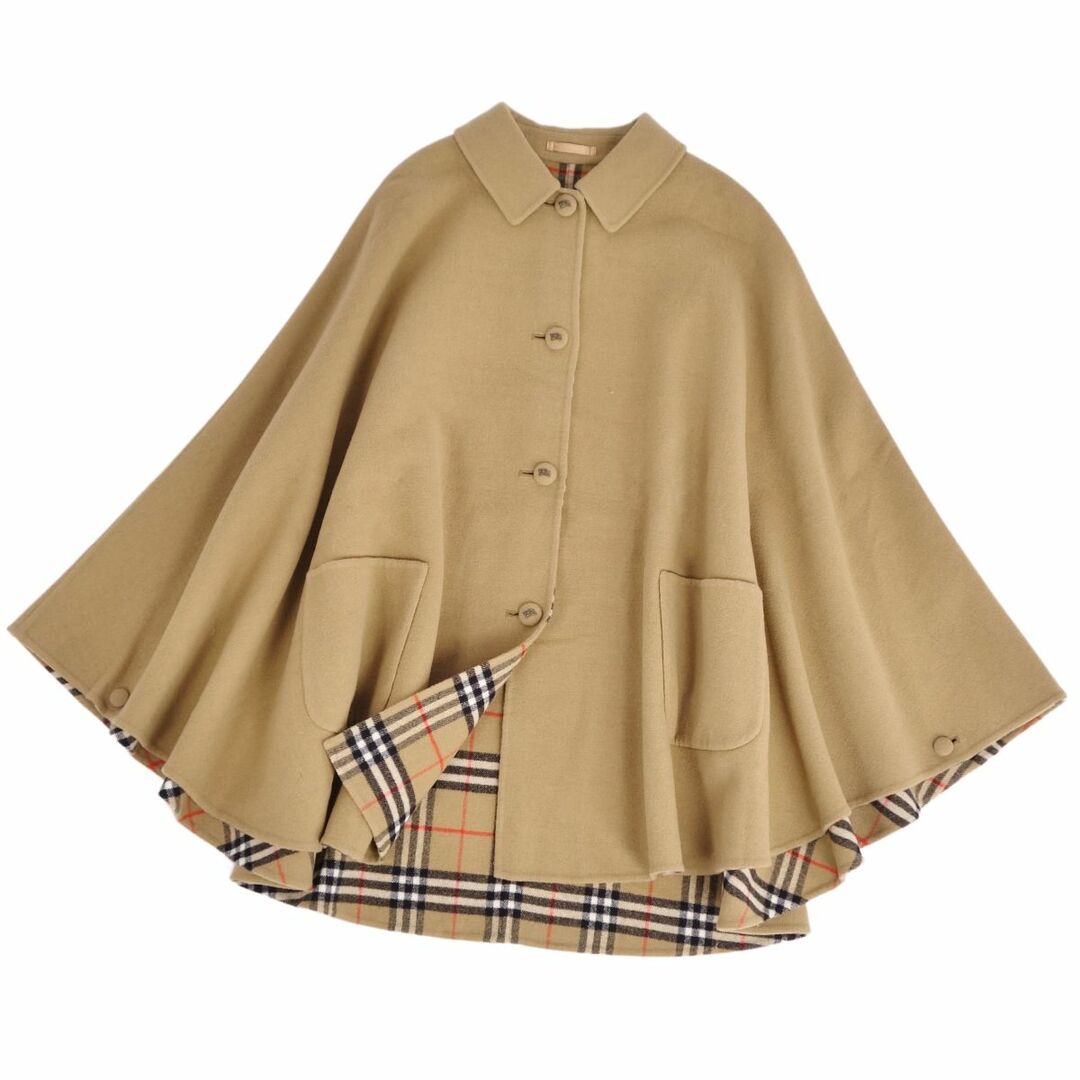 BURBERRY(バーバリー)の極美品 Vintage バーバリー Burberrys コート ポンチョ ケープ 裏チェック ロゴボタン ウール アウター レディース 9AR(M相当) ブラウン レディースのジャケット/アウター(その他)の商品写真