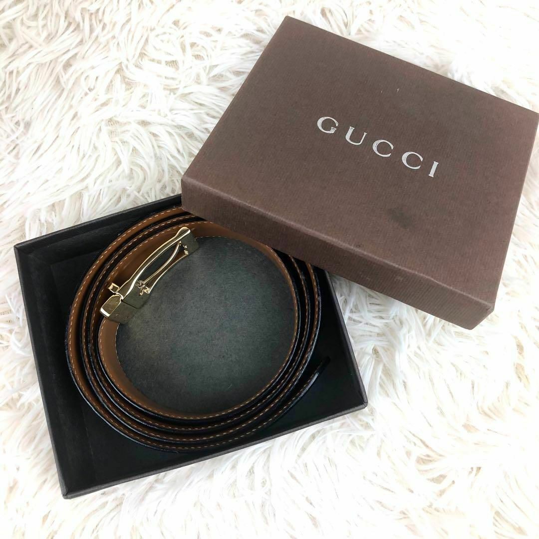 【美品】箱付き GUCCI グッチ ベルト レザー ブラック 金具 男女兼用