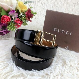 美品】箱付き GUCCI グッチ ベルト レザー ブラック 金具 男女兼用-