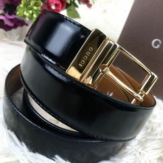 美品】箱付き GUCCI グッチ ベルト レザー ブラック 金具 男女兼用-