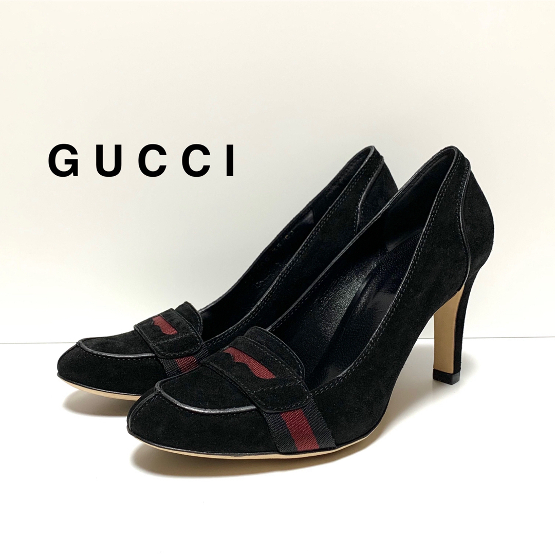 Gucci(グッチ)の☆グッチ GUCCI シェリーライン スエード ヒール パンプス 黒 イタリア製 レディースの靴/シューズ(ハイヒール/パンプス)の商品写真