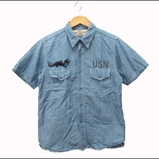 ザリアルマッコイズ(THE REAL McCOY'S)のザリアルマッコイズ USN 半袖 シャンブレーシャツ ステンシル ブルー(シャツ)