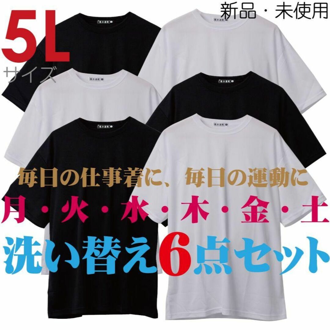 新品 5L XXXXL ビッグサイズ Tシャツ 6枚 まとめ売り 吸水速乾 黒白