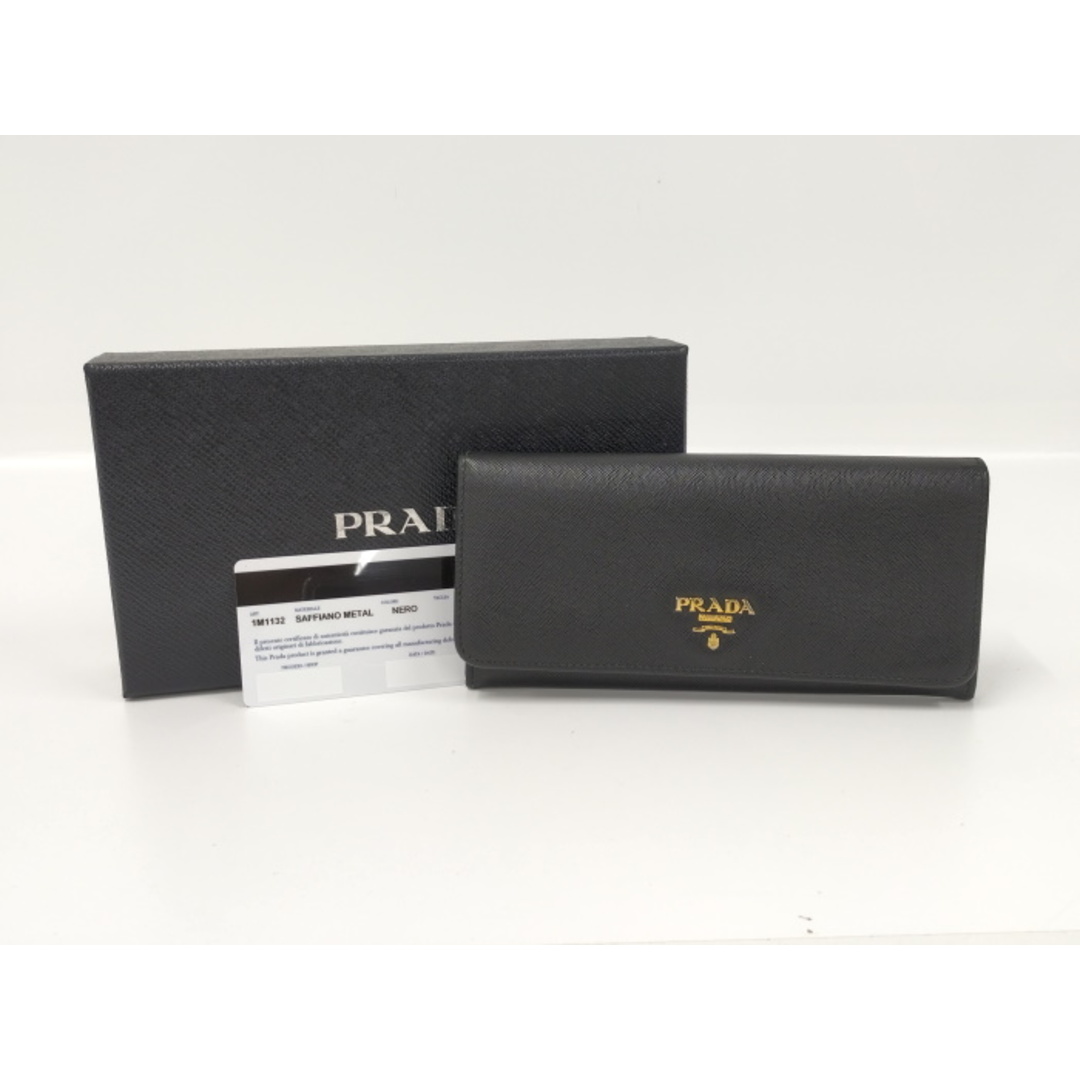 PRADA 二つ折り長財布 サフィアーノ レザー ブラック 1M1132