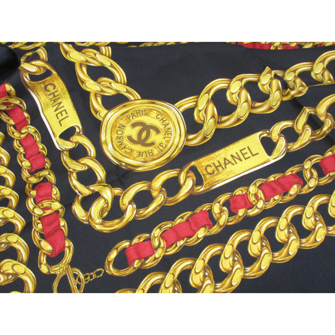 CHANEL - CHANEL 大判 スカーフ シルク チェーン柄 ココマーク CHANEL - CHANEL 大判 スカーフ シルク チェーン柄 ココマーク