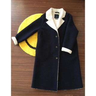 ザラ(ZARA)の今季 ZARA ウールボアコート ネイビー 試着のみ(ロングコート)